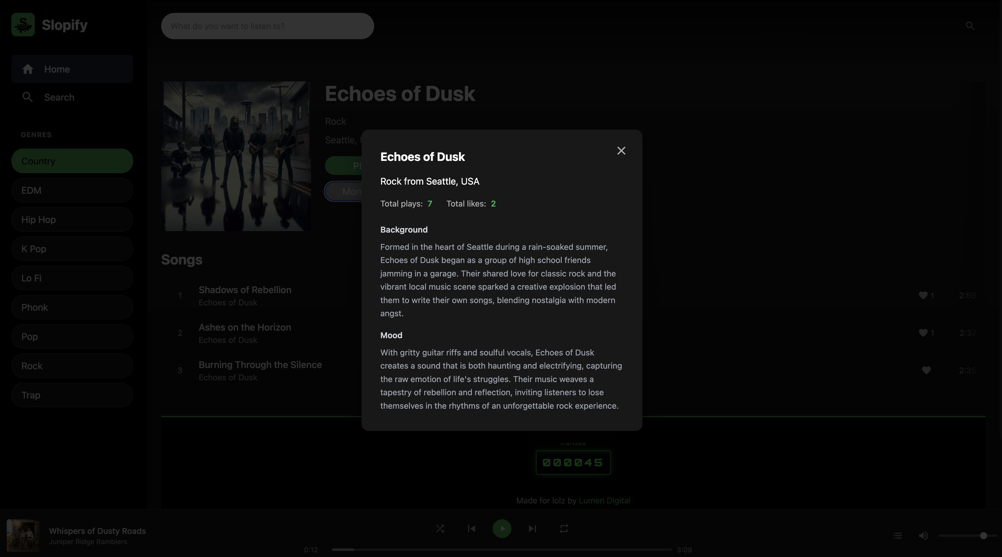 Slopify UI screenshot – dark theme player